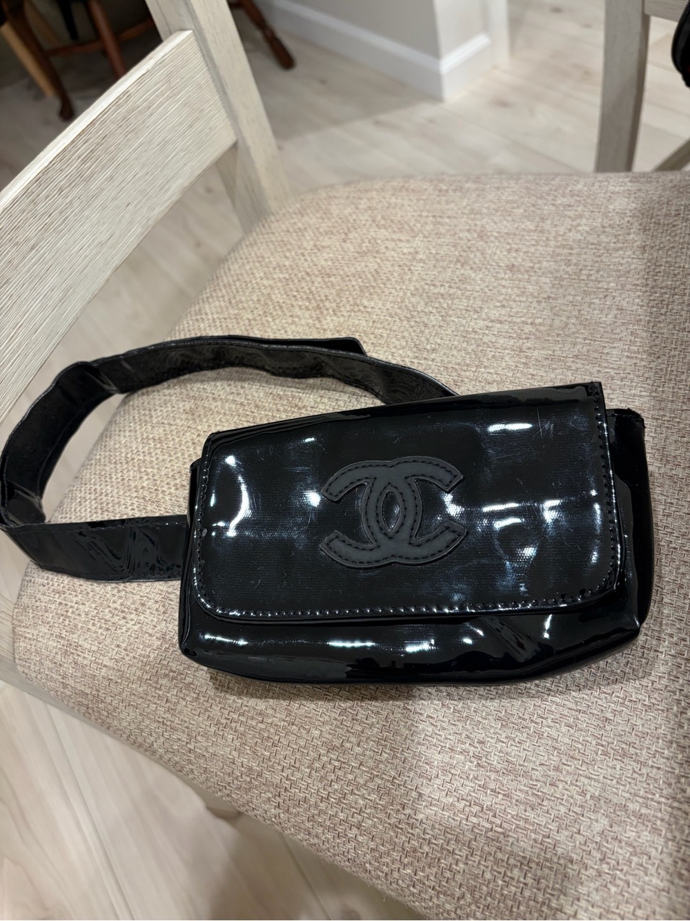 CHANEL Black Patent  CC Logo Waist Bag - Picture 7 of 10
